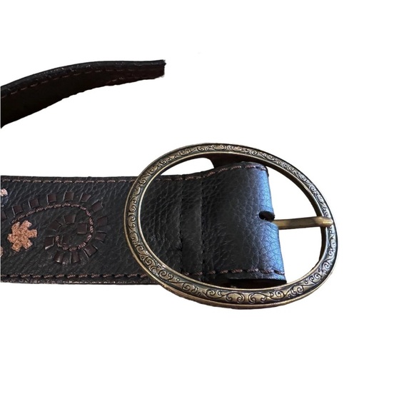 Brighton Belt B60089 Black with Gold buckle/accents Stitching Pattern Size 38 - Picture 2 of 6